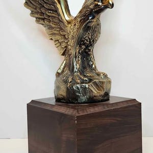 Vintage Eagle Sculpture, Brass Eagle Sculpture, Wood Base Eagle Statue, Rustic Home Decor, Bald Eagle Statue, Solid Metal Eagle Sculpture