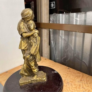 Vintage Christian Sculpture, Limited Edition Statue, Faith Figurine, Bronze Sculpture, Embracing Children Statue, Wooden Stand, Home Decor