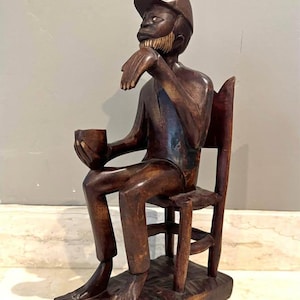 Vintage Sculpture, African Man Wood Sculpture, Hand-carved Man Statue, African Art, Wood Sculpture, Vintage Wood Art, Rustic Home Decor