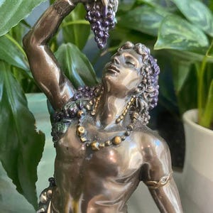 Vintage Greek God Sculpture, Bacchus Sculpture, Bronze Bacchus Art, Bacchus Greek Myth Sculpture, Rustic Home Decor, Dionysus Sculpture