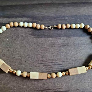 Vintage Necklace, Handmade Wooden Beaded Necklace, Natural Wood Jewelry, Cream and Tan Chunky Necklace, Statement Beads, Earth Tone Necklace