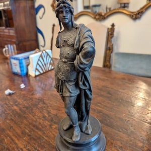 Roman Warrior Sculpture, Greek Roman Soldier Sculpture, God of War Ares Sculpture, Spelter Metal Roman Warrior Statue, Rustic Home Decor