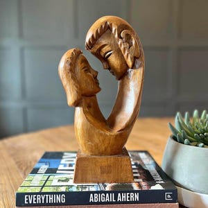 Vintage Wooden Sculpture, Hand-Carved Wooden Couple Sculpture, Rustic Wood Art, Love Sculpture, Wooden Figurine Art, Rustic Home Decor