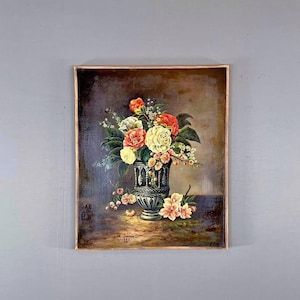 Vintage Art, Floral Oil Painting, Signed by A. Denes, Beautiful Flowers in Vase, Framed Artwork, Classic Art, Home Decor, Wall Art