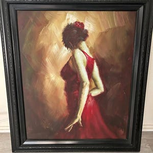 Spanish Flamenco Art, Oil painting, Vintage decor, wall art, Framed art, Classic art, Canvas art, Home decor, Dance painting, Portrait art,