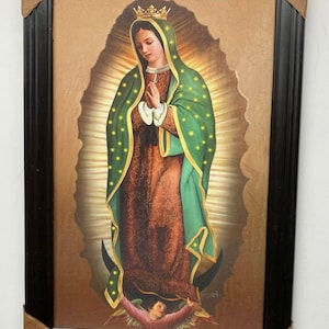 Virgin Mother Of Jesus Oil Painting, Framed Our Lady of Guadalupe Painting, Virgen Maria Art, Home Décor, Antique Wall Art, Religious Art