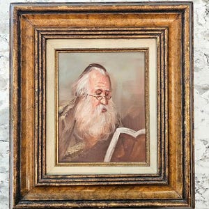 Bearded Rabbi Reading, Vintage Art, Oil Painting, Signed by L.Williams Artwork, Religious Portrait, Jewish Wall Art, Classic Heritage Decor