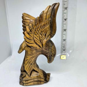 Vintage Eagle Sculpture, Hand Carved Wooden Eagle Sculpture, Bald Eagle Figurine, Tiger Eye Eagle Sculpture, Wooden Sculpture, Home Decor