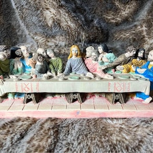 Vintage The Last Supper Sculpture, 1975 Hand-Made Religious Figurine, Jesus and Apostles Statue, Last Supper Statue, Jesus Apostles Art
