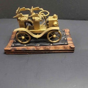 Vintage Car Sculpture, Brass Car Sculpture, Wooden Base, Antique Style Model Car Figurine, Wooden Base Sculpture, Brass Model Car Sculpture