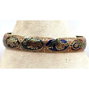 Vintage Floral Bracelet, Cloisonné Floral Bangle Bracelet, Hand-Painted Enamel Jewelry, Floral Bracelet, Asian Bangle, Antique Bracelet