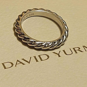 David Yurman スターリングシルバー ケーブルリング、David Yurman ケーブル ナローリングバンド、D.Y. 925、スターリングシルバーリング、ケーブルリング、高級ジュエリー