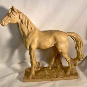 Vintage Horse Sculpture, Resin Horse with Tree Trunk Base, Horse Sculpture, Resin Horse, Vintage Statue, Rustic Horse Sculpture, Home Decor