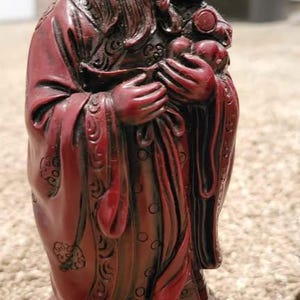 Vintage Chinese Sculptures, Chinese Fu Lu Shou Statues, Set of 3 Resin Figurines, Fu Lu Shou Statues, Chinese Decor, Red Resin Statue
