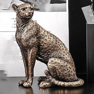 Vintage Leopard Sculpture, Bronze Cheetah Sculpture, Tall Wild Cat Figurine, Safari Animal Statue, Modern Wildlife, Cheetah Sculpture