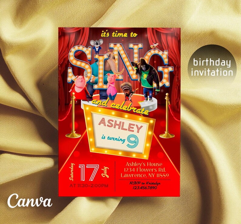 Editable Singer Invitation, Printable Sing 2 Birthday Invitation ...