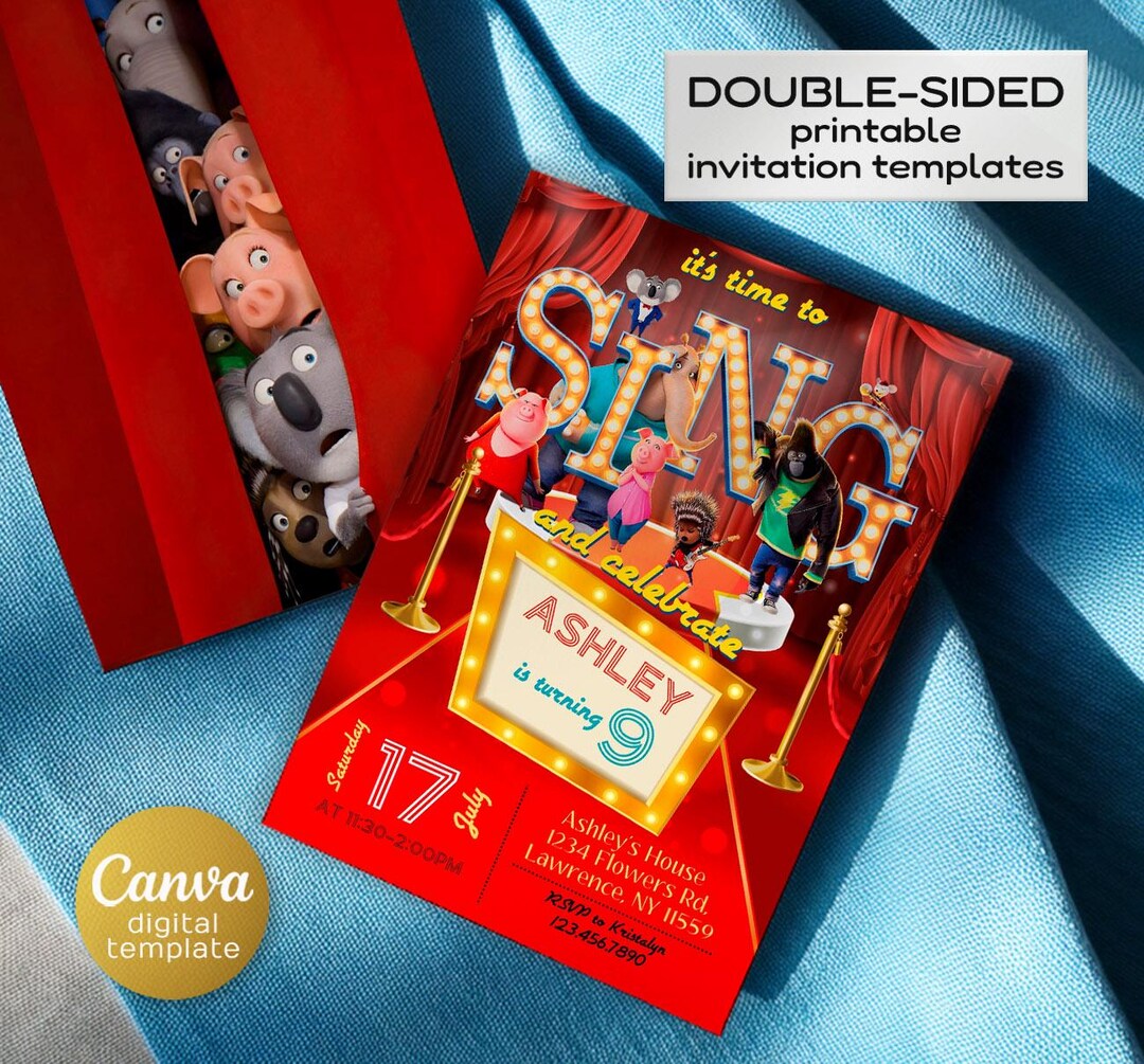 Editable Singer Invitation, Printable Sing 2 Birthday Invitation ...