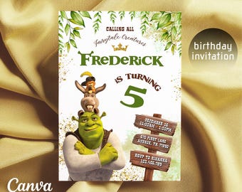 Shrek Birthday invitation, printable Shrek Invitation, Fiona Party Invite Template, Editable Invitation, boy girl birthday