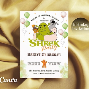 Shrek Birthday invitation, printable Shrek Invitation, Fiona Party Invite Template, Editable Invitation, boy girl birthday