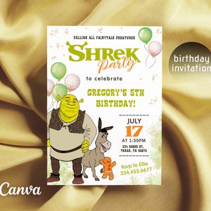 Shrek Birthday invitation, printable Shrek Invitation, Fiona Party Invite Template, Editable Invitation, boy girl birthday