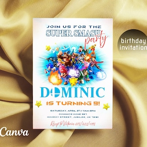 Printable Smash Bros invitation, Fighting Birthday invite, editable invitation, girl birthday, Smash Brothers Party, Video Game Invitation