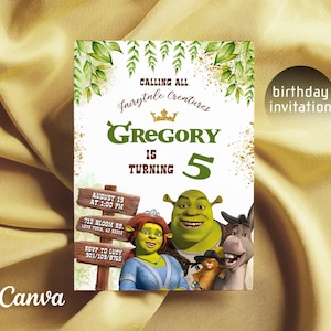 Invitación de cumpleaños de Shrek, invitación de Shrek imprimible, plantilla de invitación para fiesta de Fiona, invitación editable, cumpleaños de niño y niña