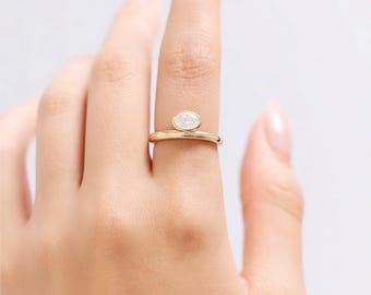 1ct Oval Lab Diamond Engagement Ring, 14k Gold Bezel Solitaire, IGI Certified