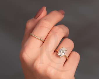 3 Carat Oval Lab Diamond Engagement Ring: 14k Yellow Gold Hidden Halo