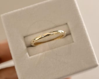 Dainty Moissanite Wedding Band: 14k Gold Stackable Ring