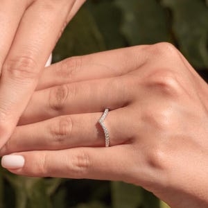 Wedding Band Stacking Ring, Moissanite V Shape, Sterling Silver
