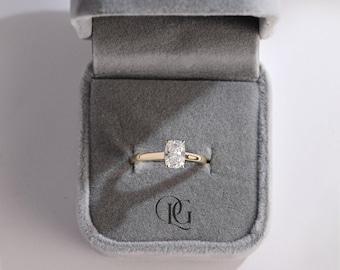 Cushion Moissanite Engagement Ring: Hidden Halo, 14K Gold or 925 Silver