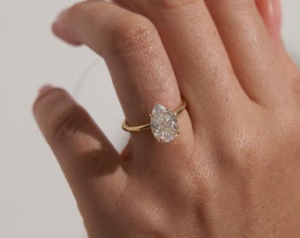 4CT Pear Moissanite Engagement Ring: Solitaire 14K Gold or Sterling Silver