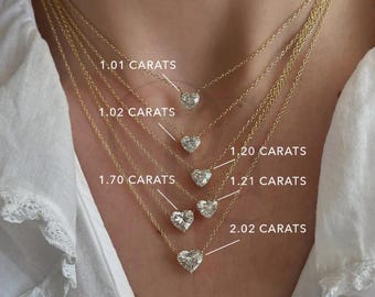 14k Gold Heart Necklace: Lab Diamond Solitaire Pendant, 16-Inch