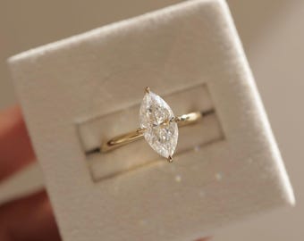 1.50 CT Marquise Moissanite Solitaire Engagement Ring: 14k Gold or 925 Silver