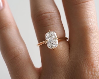 2.5 CT Elongated Cushion Cut Lab Diamond Engagement Ring, Solid Gold Solitaire, IGI Certified