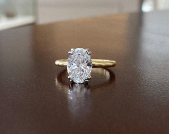 2.50ct Oval Lab Diamond Ring | 14K Yellow Gold Two Tone Solitaire | Engagement Ring
