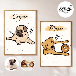 Custom dog portrait digital art, personalized pet illustration with name, Line Art cute cartoon printable file, Badly Drawn Pet Lover Gift