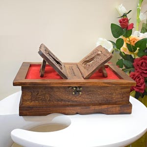 Quran Holder with Brass, Wooden Quran Rehal Box, Antique Brass Work, Islamic Gift Decor, Quran Storage, Muslim Present