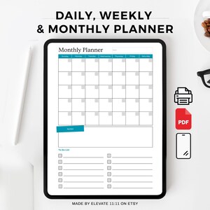 To do List Monthly Planner, Weekly Planner, Daily Planner Print Template PACK! Productivity, Work Day, Hourly, Planner PDF-Letter Size Pack