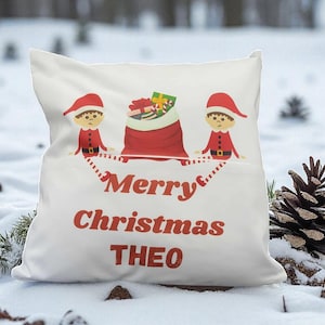 Personalised Christmas Themed Pocket Cushion Customised with Any Name 40x40cm Festive Accessory
