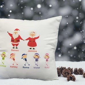 Personalised Christmas Cushion Covers 40x40cm 3 Festive Designs to Choose From Customisable with Up to 8 Names for Family Christmas Décor