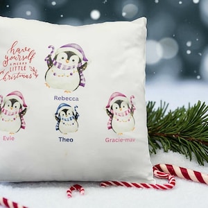 Personalised Christmas Cushion Covers 40x40cm 3 Festive Designs to Choose From Customisable with Up to 8 Names for Family Christmas Décor