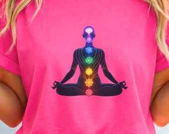 Camiseta de meditación de chakras | Camiseta de loto de yoga de los siete chakras | Regalo de energía espiritual para amantes del yoga