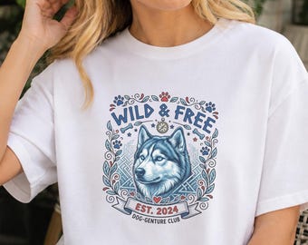 Camiseta con estampado de husky siberiano - Arte botánico, corte relajado