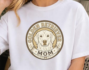 Camiseta para mamás de Golden Retriever, camiseta vintage con insignia de perro, regalo para mamás de Golden Retriever, camiseta para amantes de los perros, regalo para dueños de Golden Retriever.