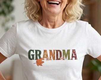 Camiseta de otoño para abuela con estampado floral a cuadros | Regalo de Acción de Gracias para la abuela | Camiseta de hojas para abuela