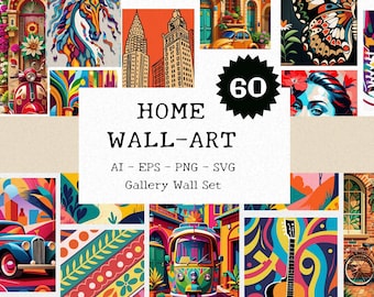 60 Retro Eclectic Wall Art Prints: Boho Vintage Home Decor (Digital Download)