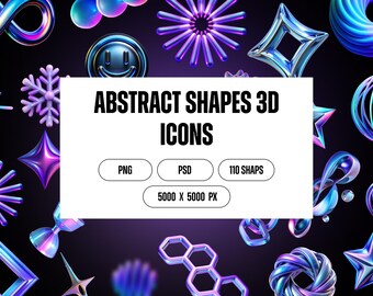 Holographic 3D Shapes PNG Bundle: Y2K Iridescent Clipart (Digital Art)
