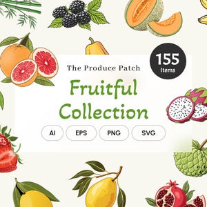Bundle Fruits Clipart | Fruit Watercolor Flowers and Trees | Food Sticker Mug and Shirt Design | Digital Download | Ai, EPS, PNG & SVG