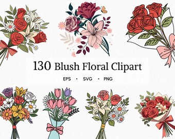Blush Floral Watercolor Clipart | Wedding Invitation Graphics (PNG, EPS, SVG)
